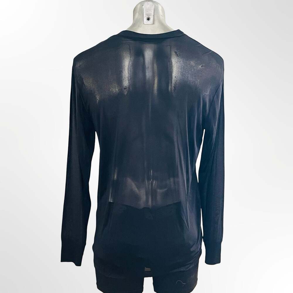 Men's Black See-Through Sheer Mesh Long Sleeve Crew Neck Top