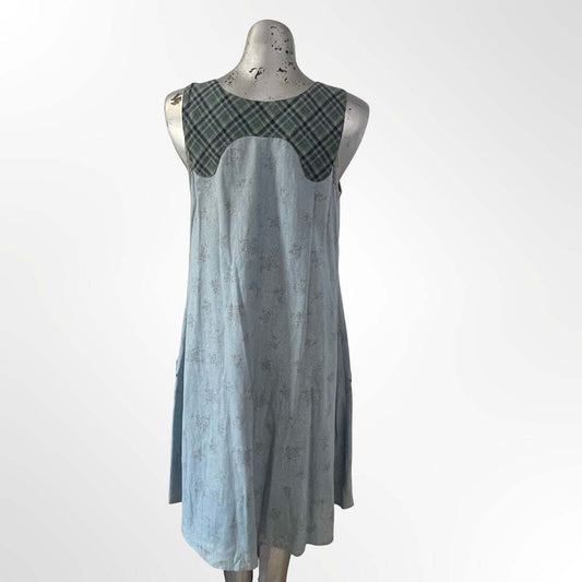 Custom Made Floral Linen Sleeveless Pinafore Dress with Patch Pockets