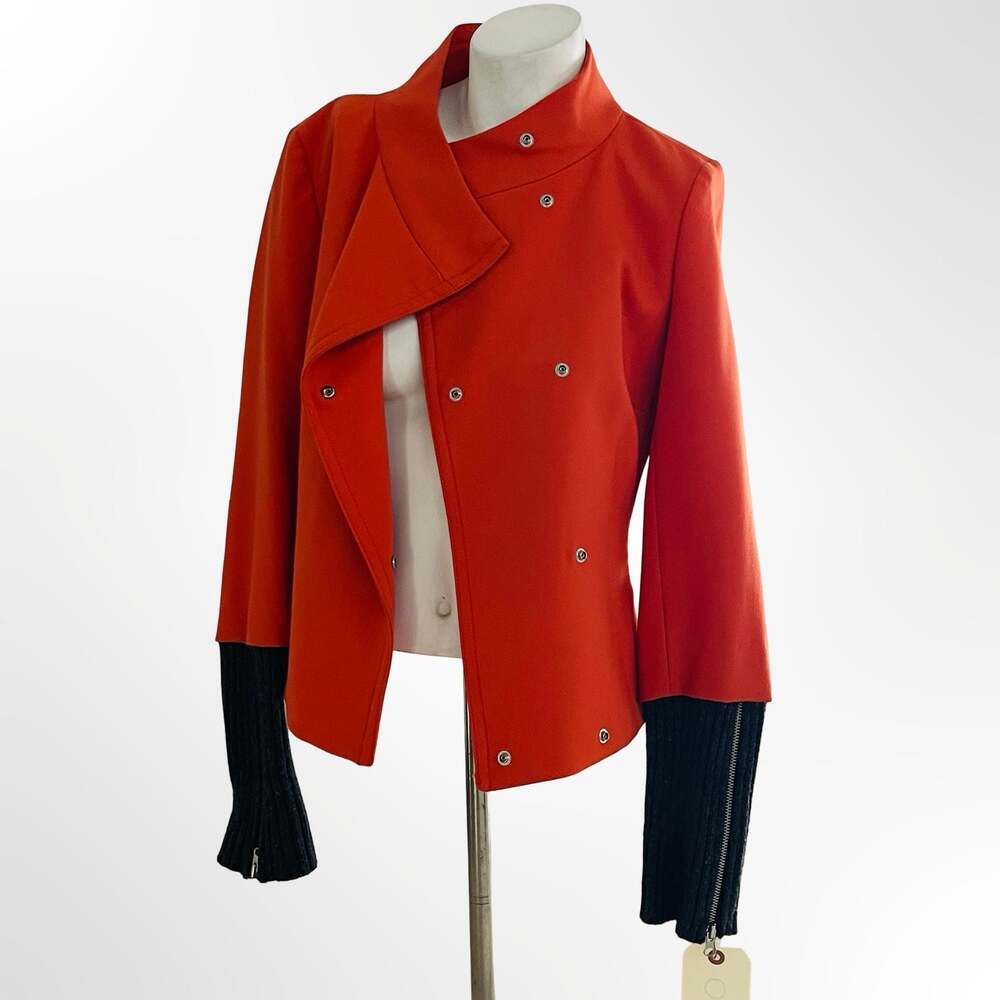 Mexx Orange Wool-Blend Blazer Jacket with Contrast Knit Ribbed Sleeves