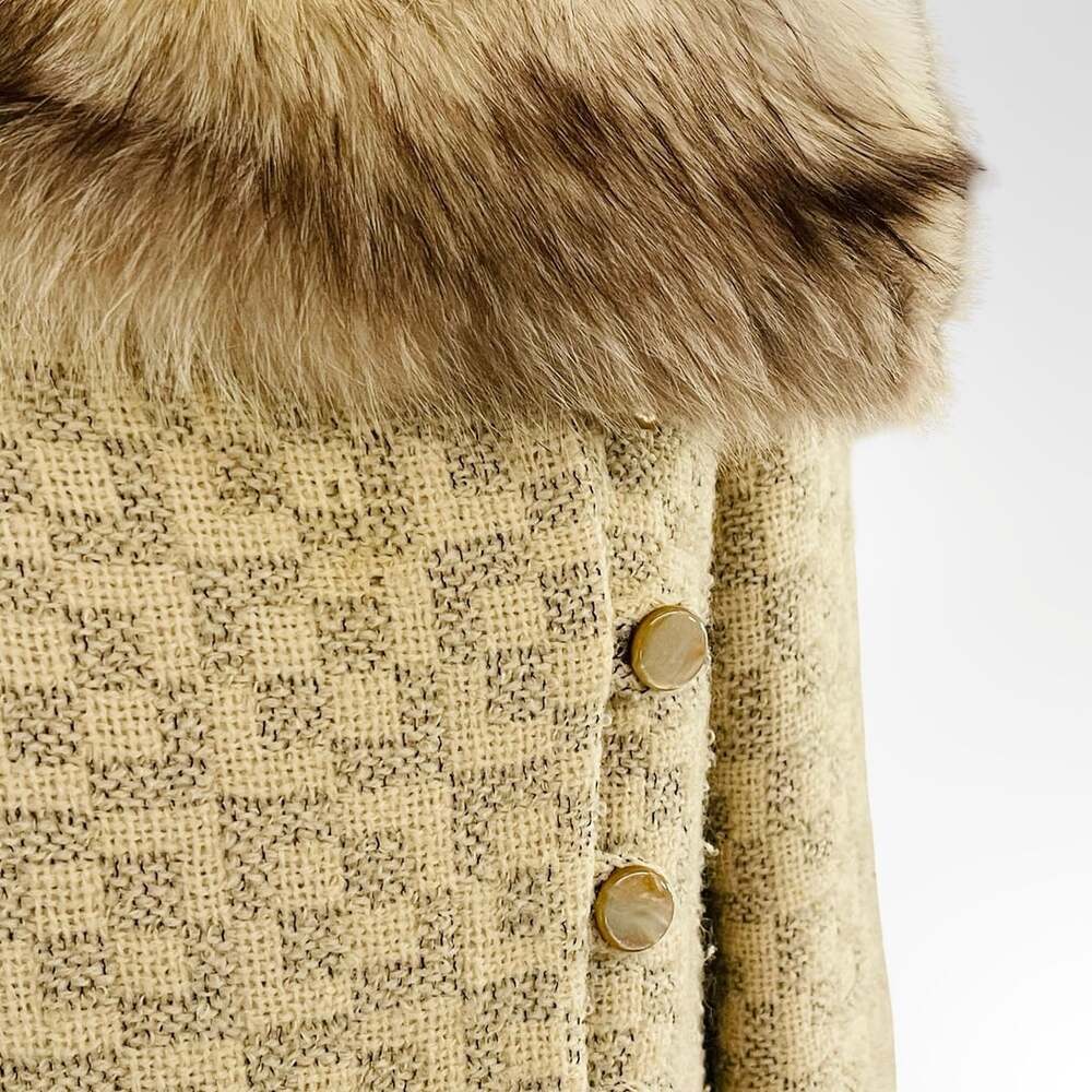 Vintage 1950s Checkered Tweed Coat with Fur Collar