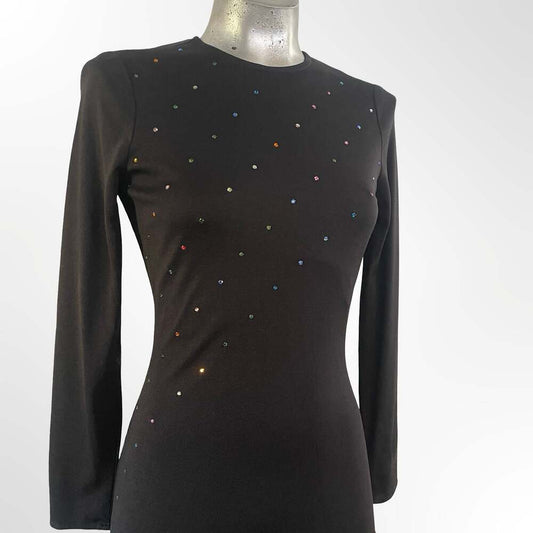 Joseph Magnin Vintage Long Sleeve Black Gown with Rhinestones