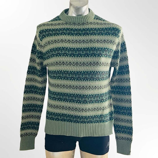 Vintage Landmark 1980s Fair Isle Pattern Acrylic Crewneck Sweater Green Size L