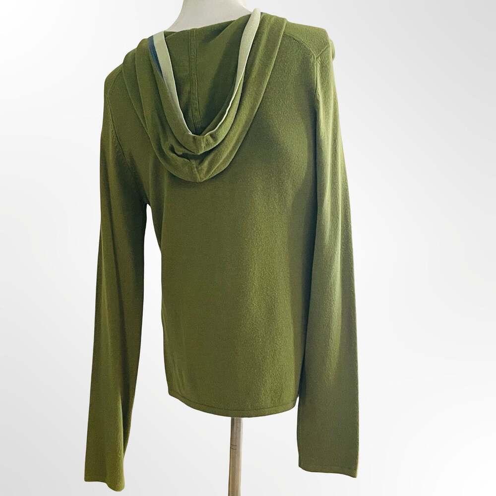 Moth Green Hooded Button-Front Cardigan Sweater with Contrast Trim Size M