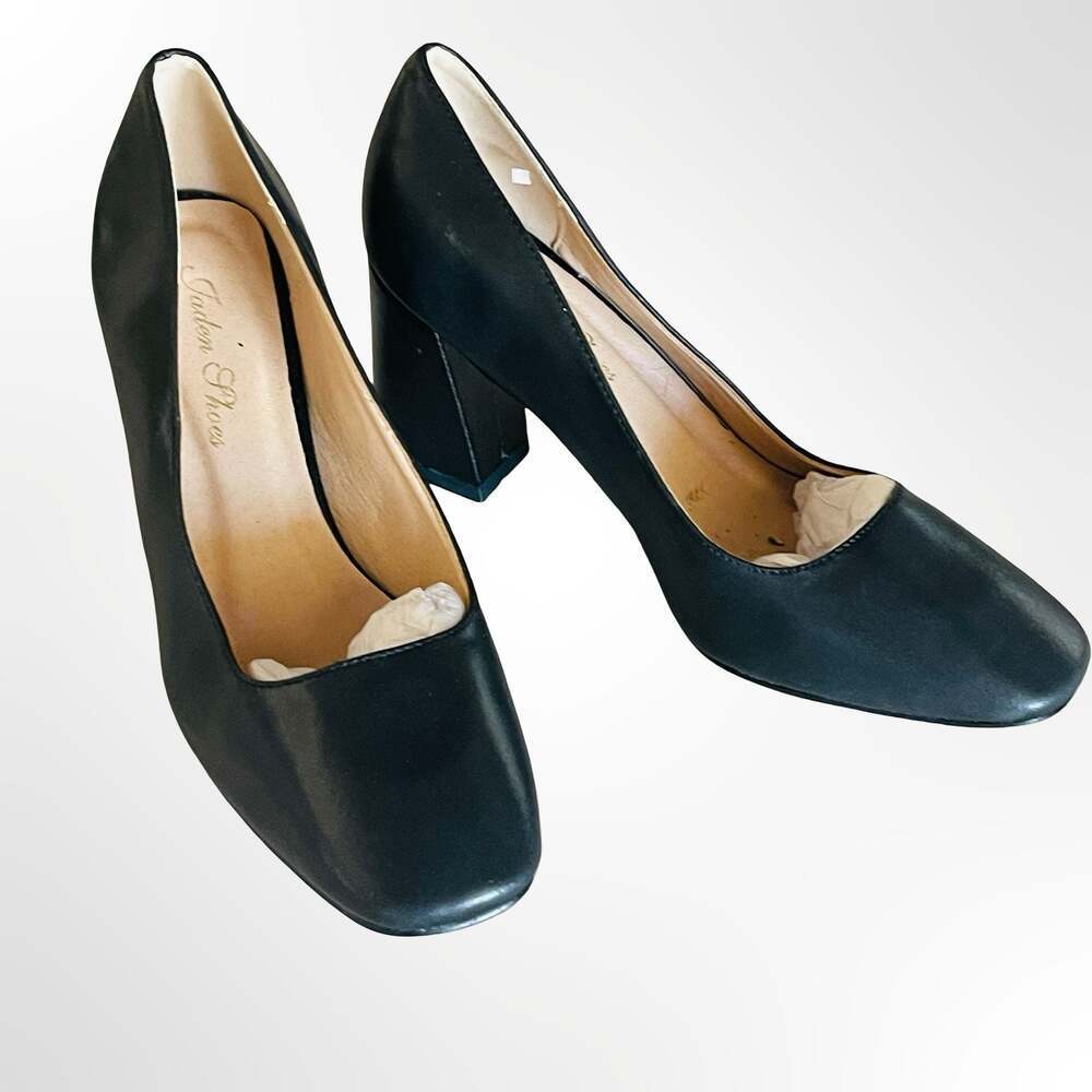 Jaden Shoes Black Square Toe Block Heel Pumps