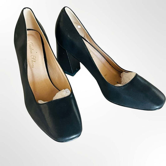 Jaden Shoes Black Square Toe Block Heel Pumps