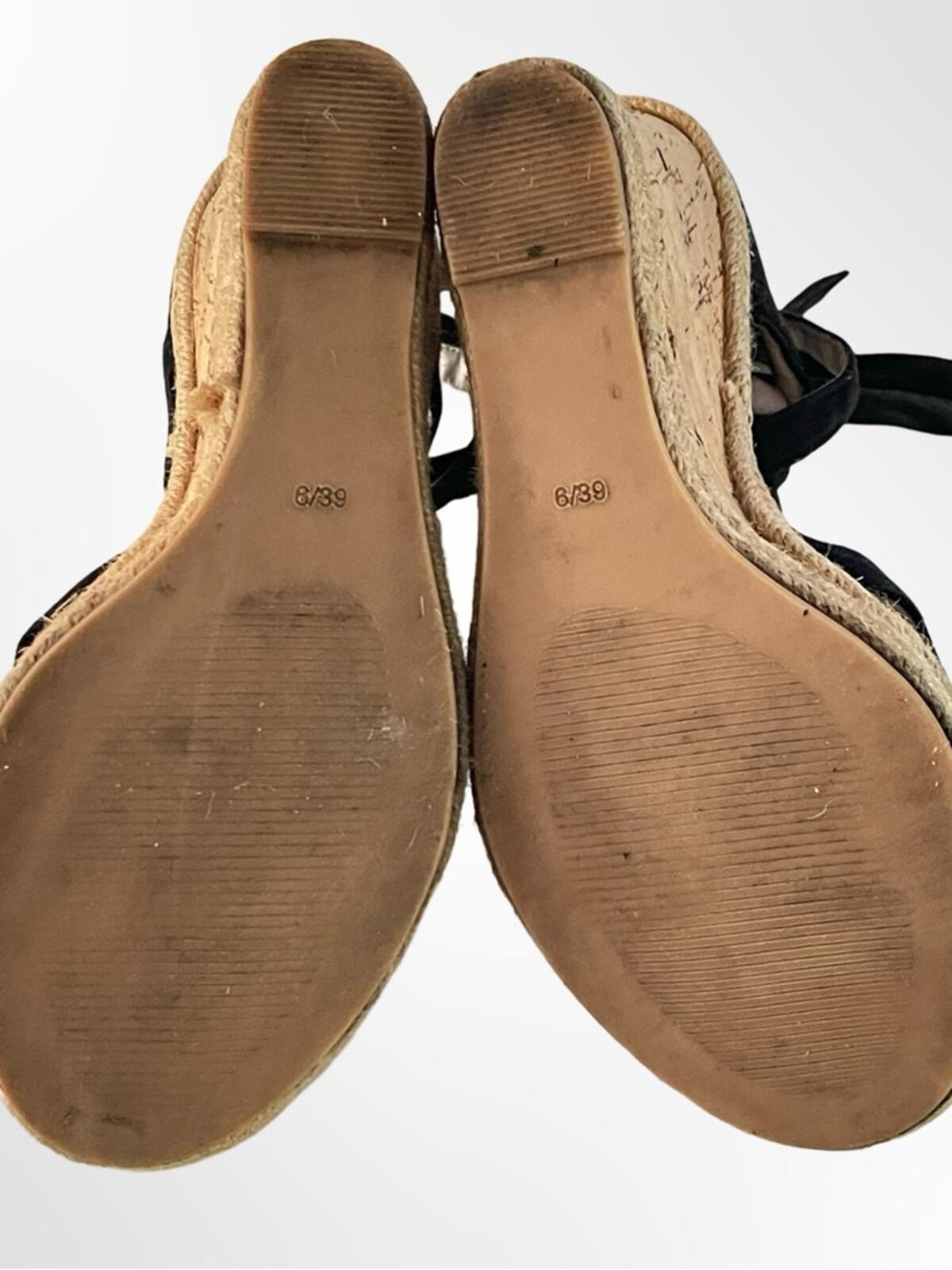 Topshop Black Suede Espadrille Wedge Sandals with Ankle Ties