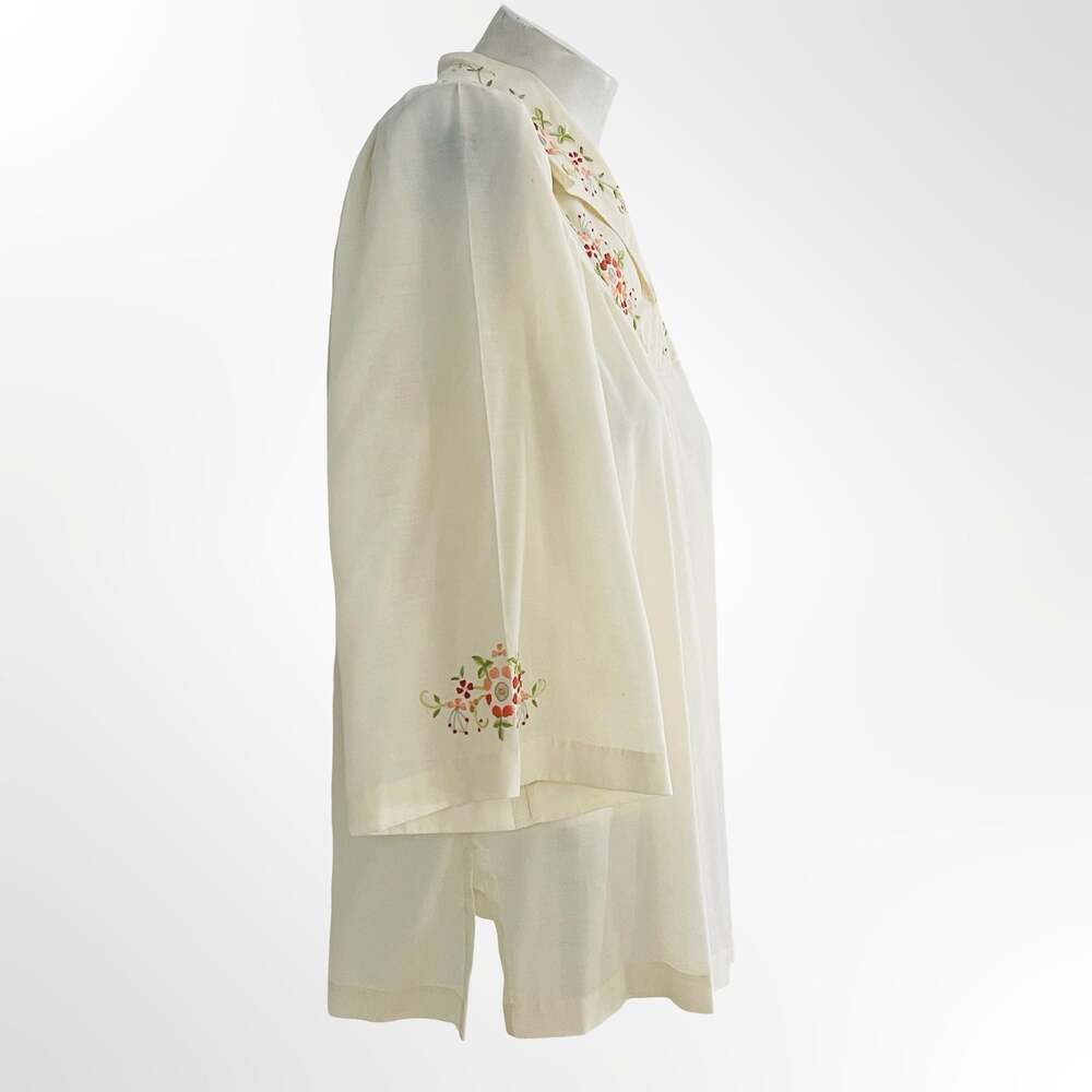 Lily Vintage Embroidered Floral Cream Blouse
