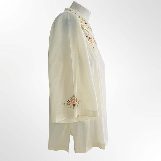 Lily Vintage Embroidered Floral Cream Blouse