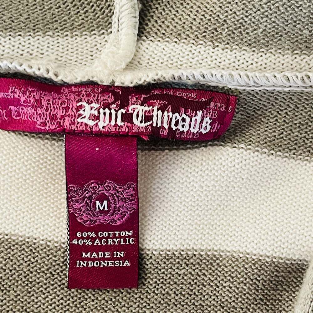 Epic Threads Women's Gray and White Striped Hooded Cardigan Sweater Size M