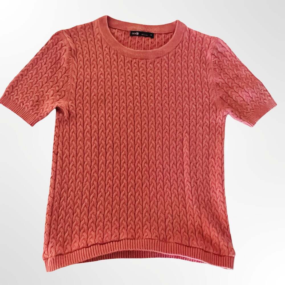 Oodji Ultra Pink Cable Knit Short Sleeve Crewneck Sweater Size XS