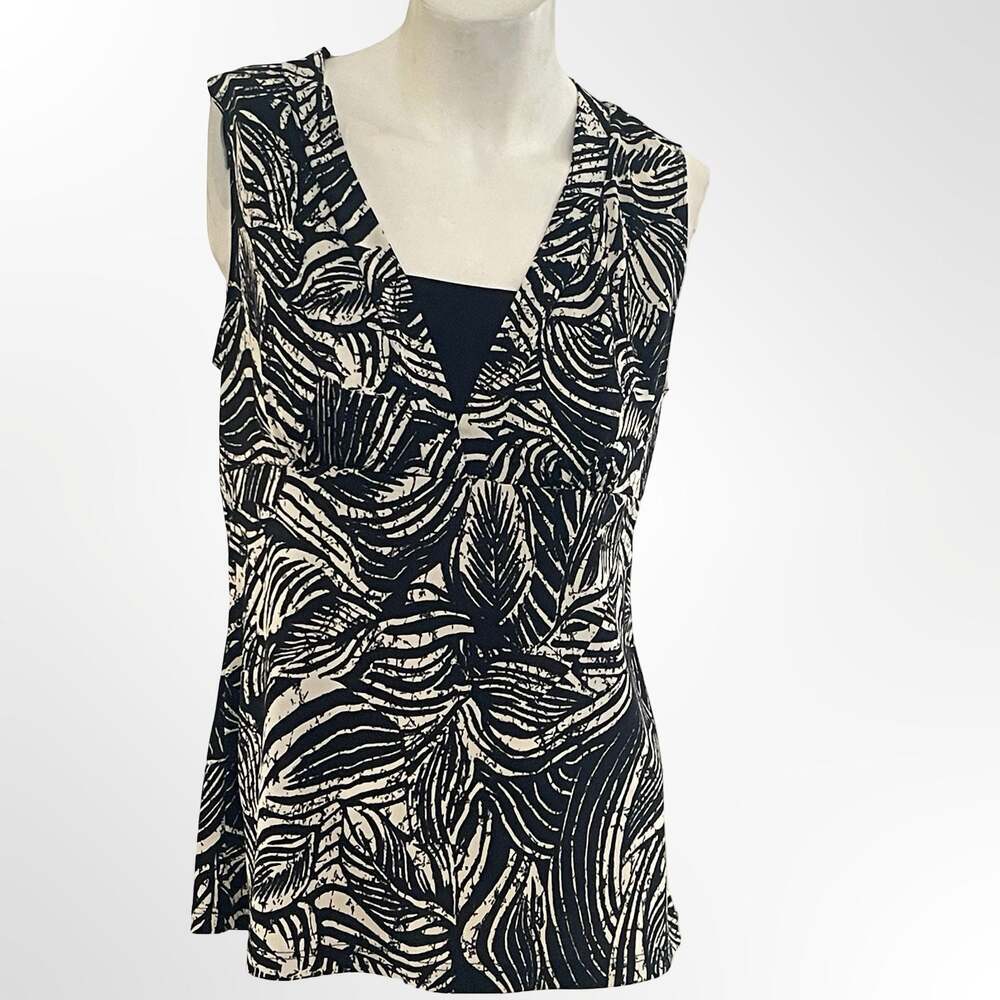 JKLA California Black and White Abstract Print Sleeveless V-Neck Top