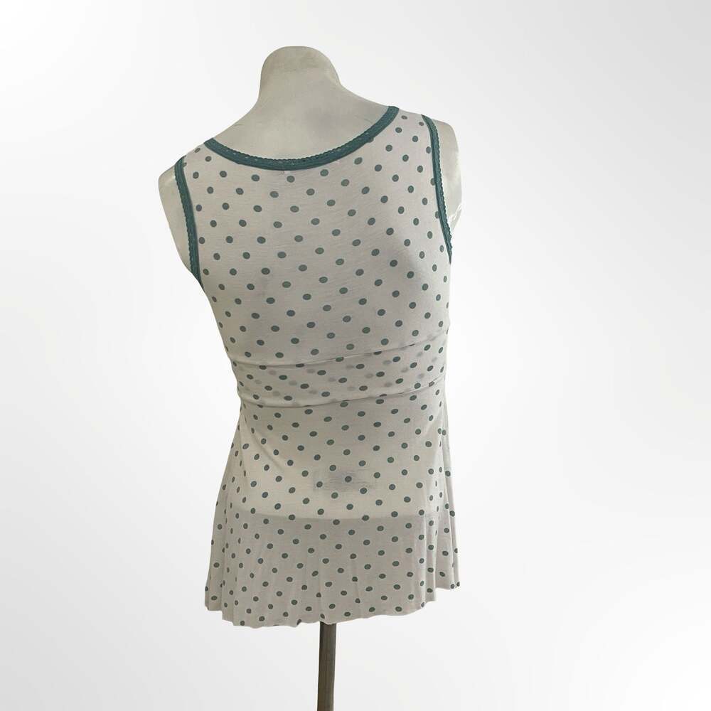 XXS Vintage-Inspired Polka Dot V-Neck Tank Top with Lace Trim and Buttons