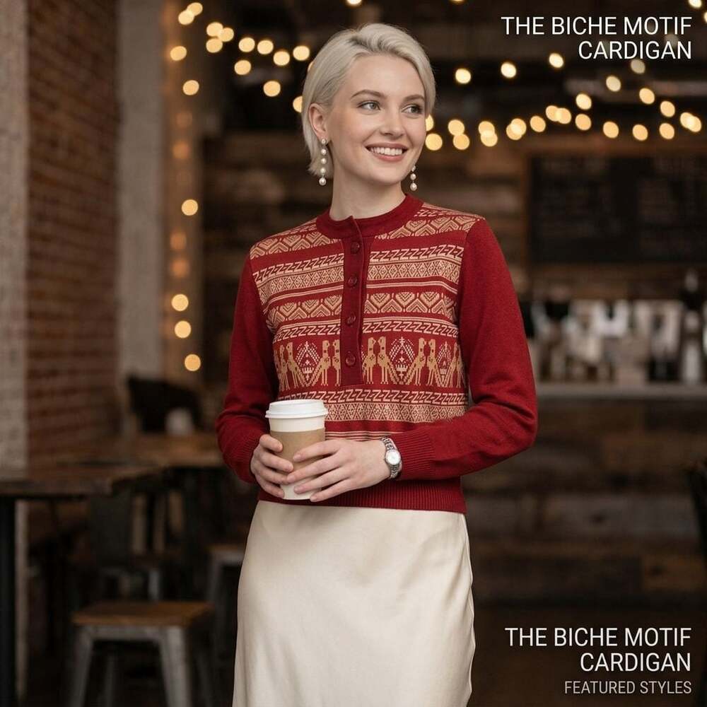 Napapijri Geographic Red Wool Knit Button Up Cardigan Sweater