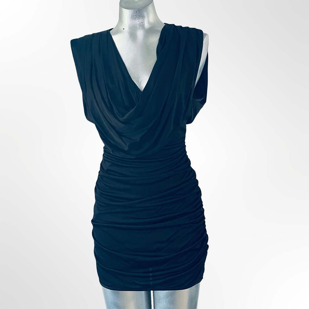 Black Halo Maxinne Jersey Ruched Cowl Neck Mini Dress