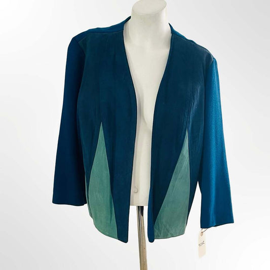 Vintage Styled by Phyllis Teal and Green Colorblock Suede Jacket