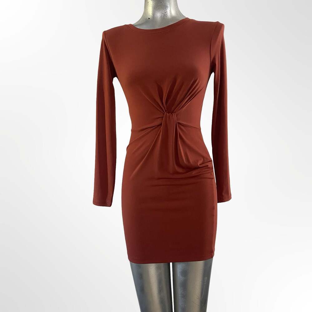Forever21 Dress Womens M Brick Red Long Sleeve Crew Neck Short