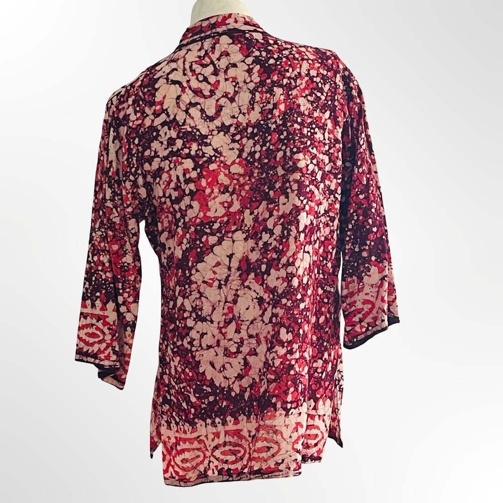Vintage Hand Crafted Red Burgundy Batik Printed 100% Cotton Tunic Top Blouse