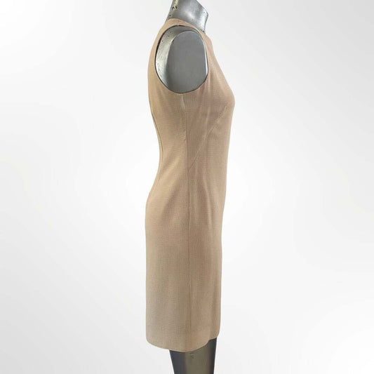 Vintage Textured Knit Sleeveless Sheath Dress with Geometric Print Lining