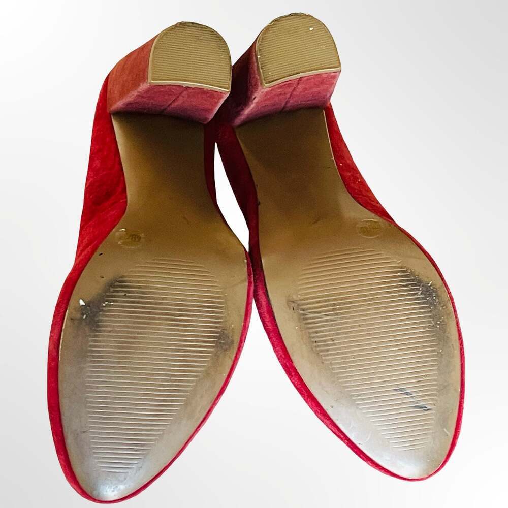 Sole Society Red Suede Round Toe Block Heel Pumps