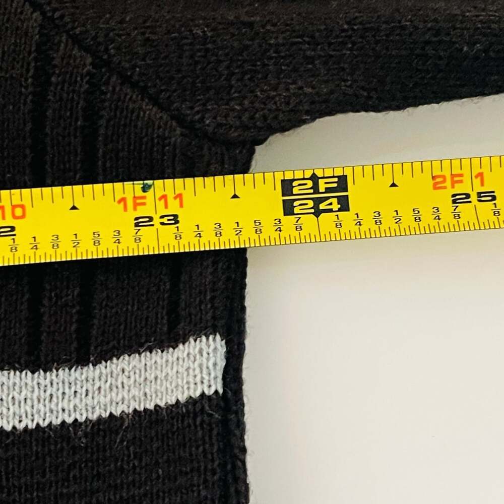 Full Circle Black and Grey Striped Knit Long Sleeve Polo Sweater