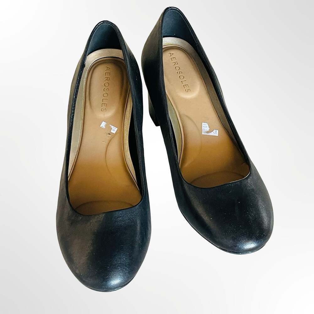 Aerosoles Eye Candy Black Leather Block Heel Pumps