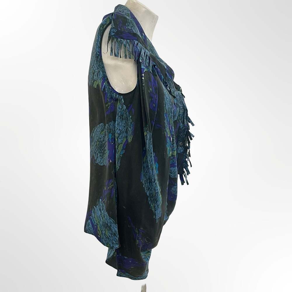 Edun 100% Silk Abstract Print Sleeveless Fringed Top