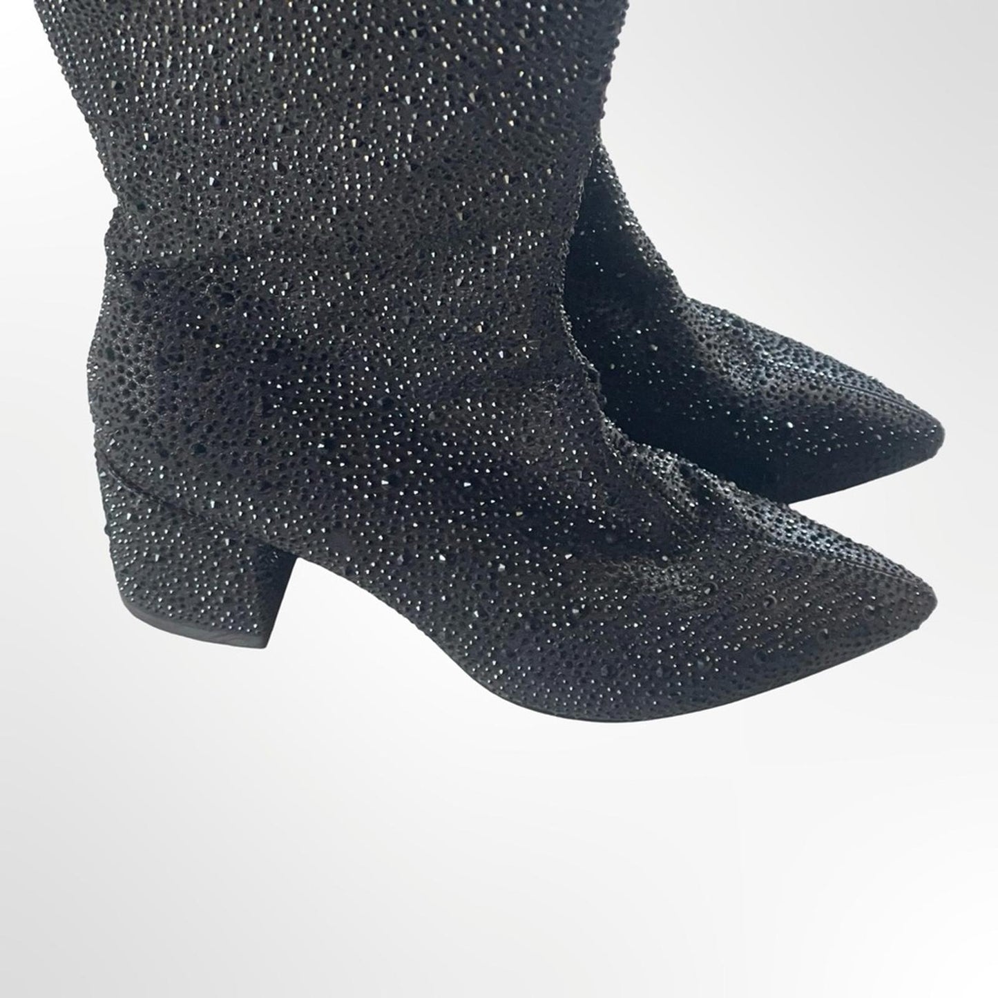 Wet Kiss Black Rhinestone Heeled Boots in many sizes avail