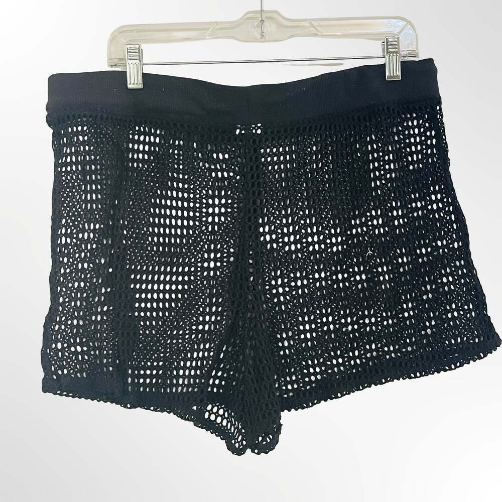 Shade & Shore Black Mesh Crochet Swim Cover-Up Shorts