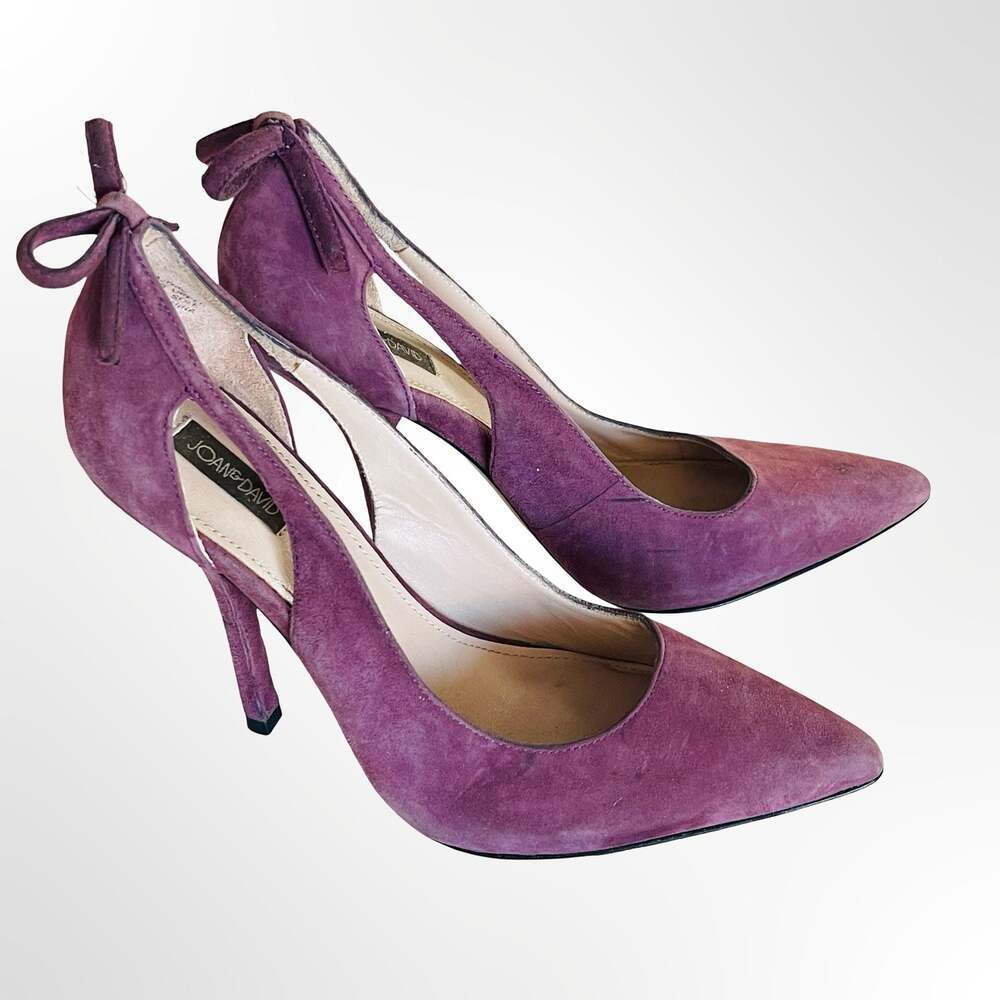 Joan & David Purple Suede Pointed-Toe Heels with Bow Detail
