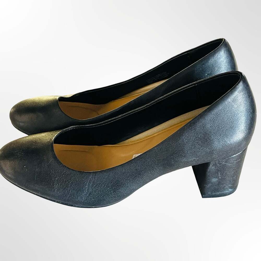 Aerosoles Eye Candy Black Leather Block Heel Pumps