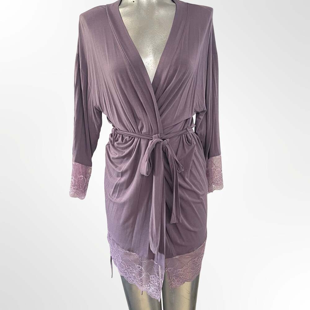 iCollection Women's Olivia Soft Viscose Lace Trim Wrap Robe