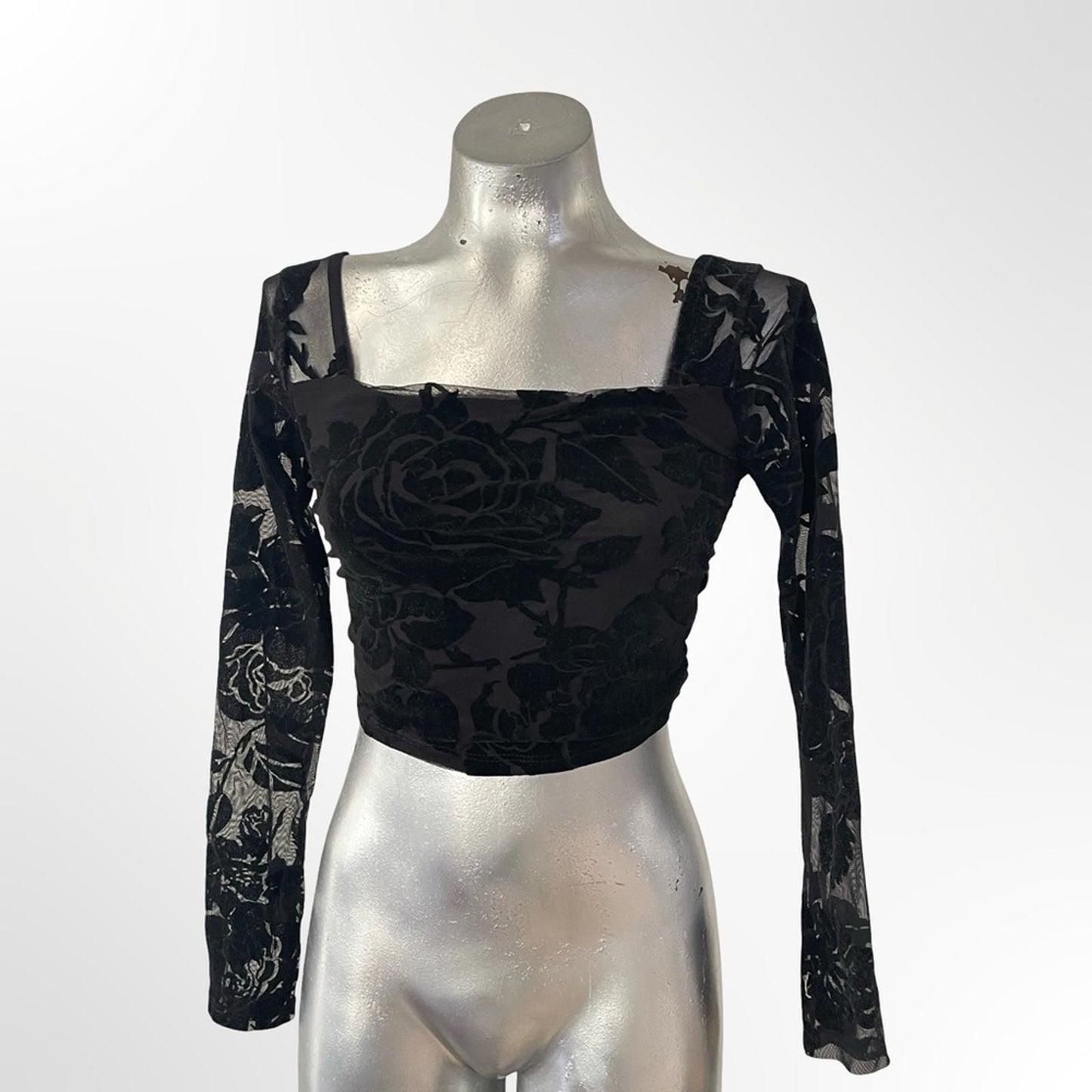 Fashion Nova Floral Velvet Burnout Square-Neck Crop Top