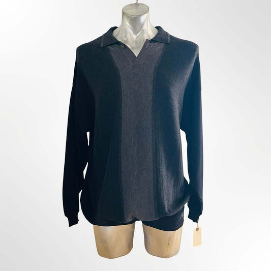 St. Croix Knits Vintage 100% Merino Wool Polo Sweater Black XL