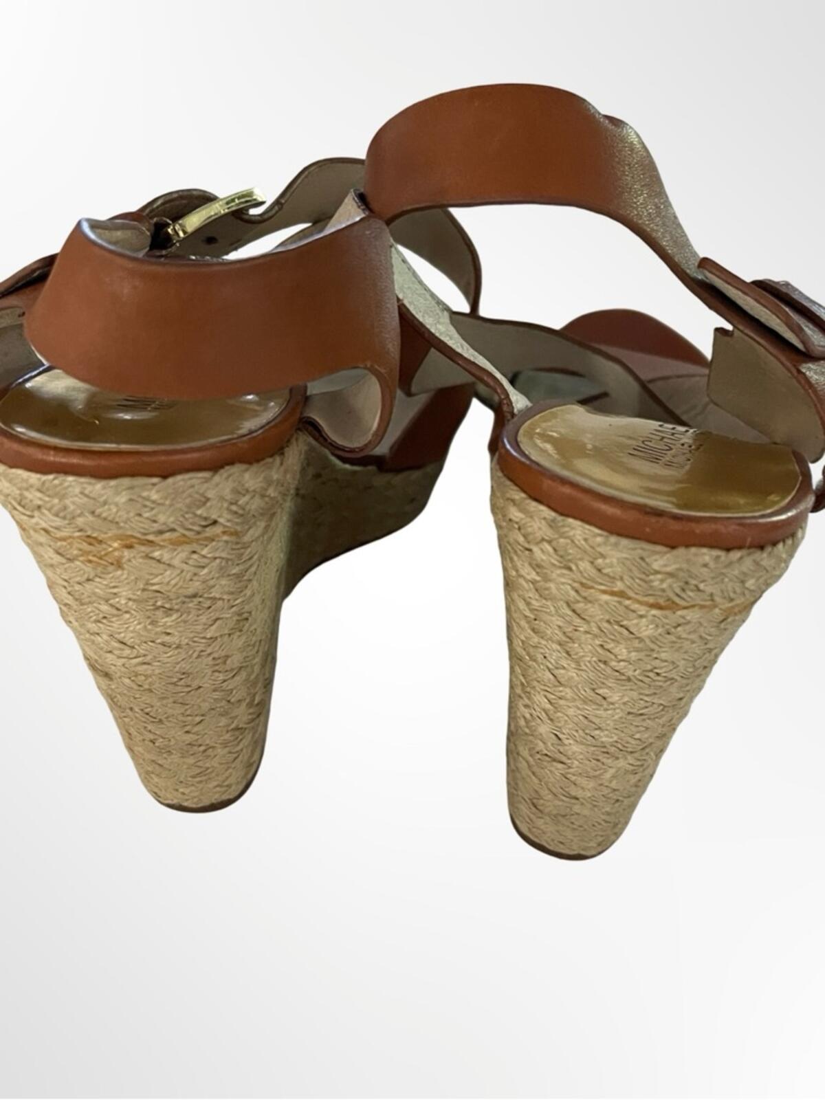Michael Kors Brown Leather Espadrille Wedge Sandals in 10