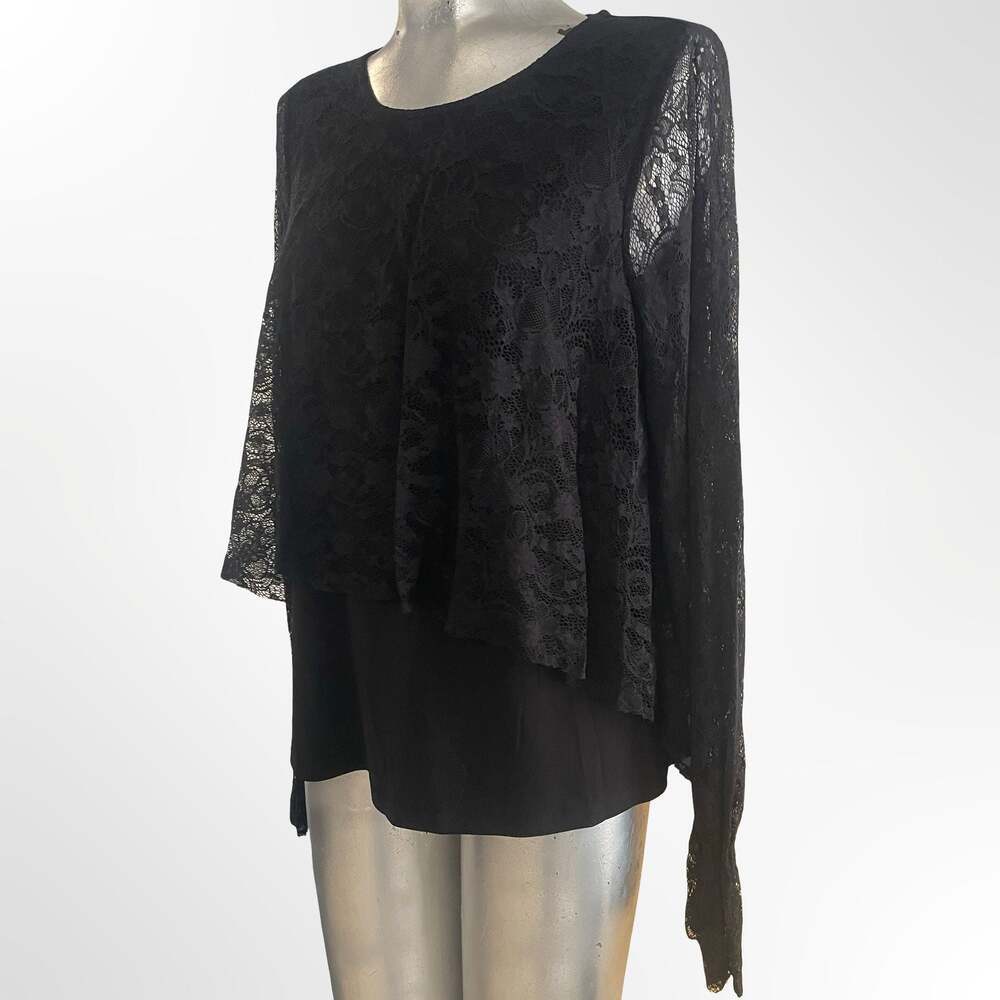 Cupio Black Long Sleeve Lace Overlay Top