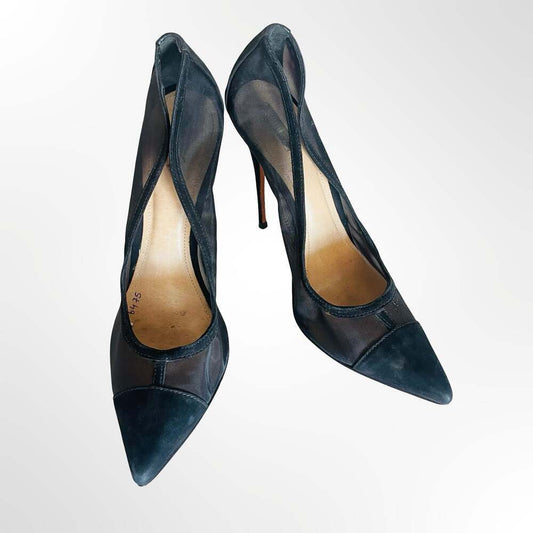 Schutz Black Mesh and Suede Pointed-Toe Stiletto Pumps