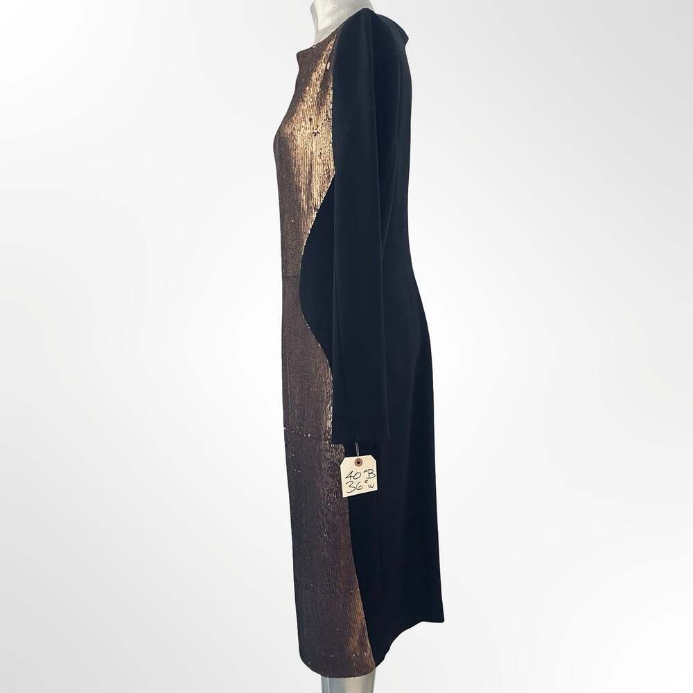 Angela Dean Women's Black and Metallic Gold Sequin Contrast Sheath Dress