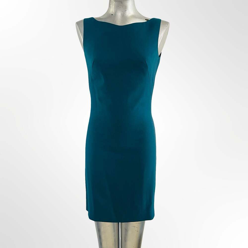 Dunhill Teal Sleeveless Boat Neck Sheath Dress