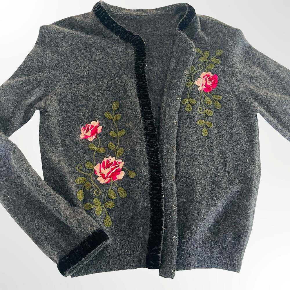 50's/60's Glentex Black Mohair Rosette Cardigan Sz S/M - ,