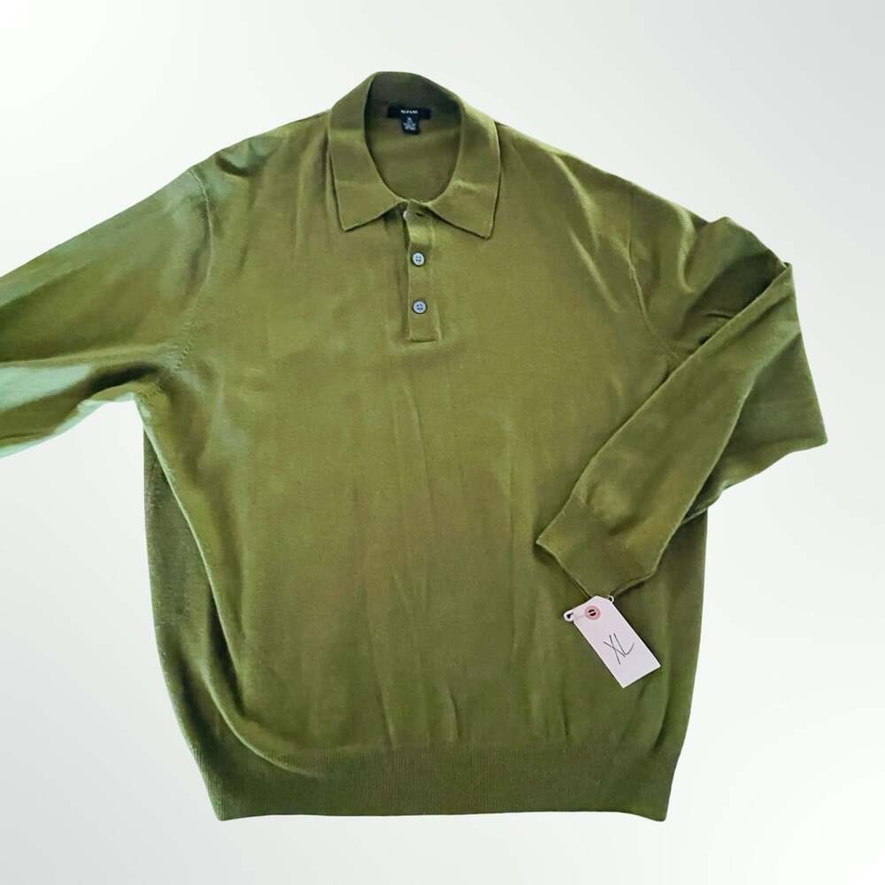 Alfani Men's Long Sleeve Knit Polo Sweater in Olive Green Merino Wool Size XL