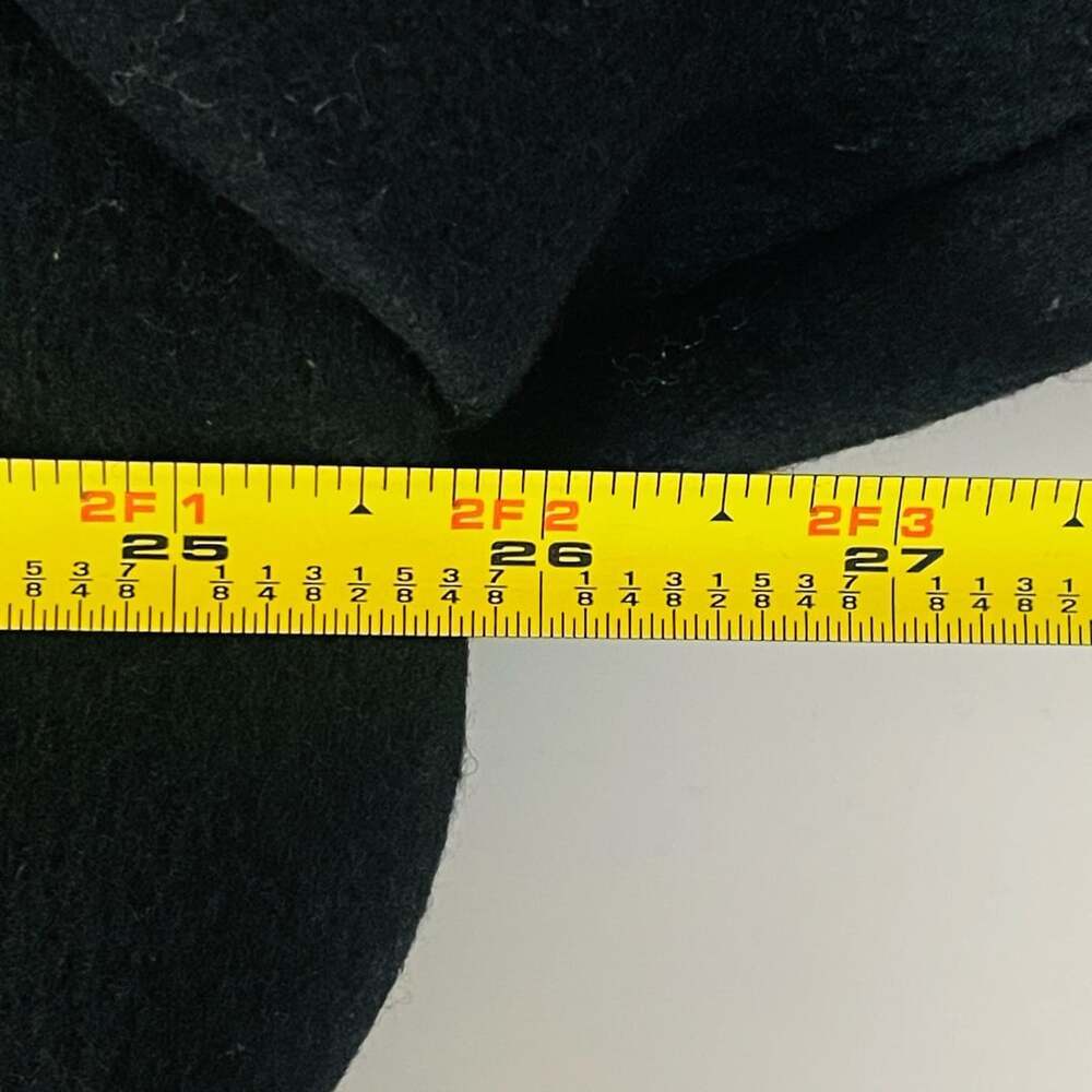 Vintage Black Wool Long Trench Coat with Leather Trim and Red Lining