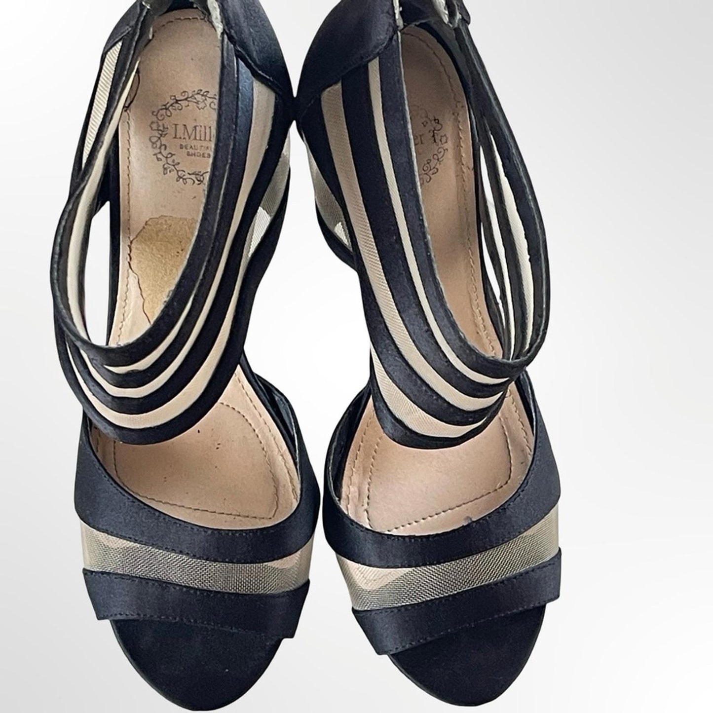 I Miller Black Mesh Strappy High Heel Sandals in size 6.5