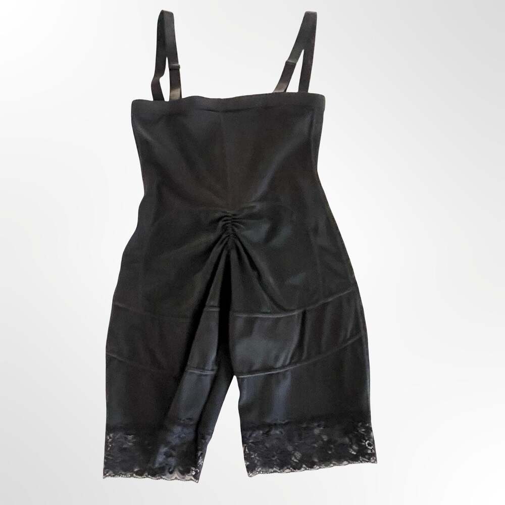 Women's Black Zippered Tummy Control Butt-Lifter Body Shaper with Lace Trim