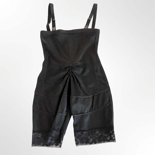 Women's Black Zippered Tummy Control Butt-Lifter Body Shaper with Lace Trim
