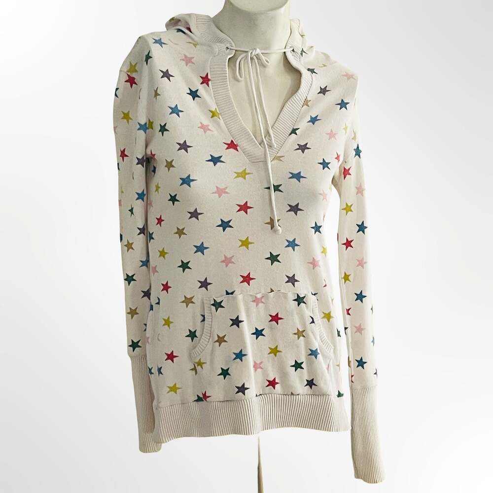 SayWhat Colorful Star Print Cotton Knit Hoodie Sweater Size S