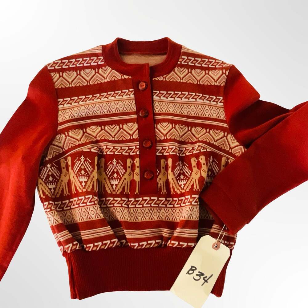 Napapijri Geographic Red Wool Knit Button Up Cardigan Sweater