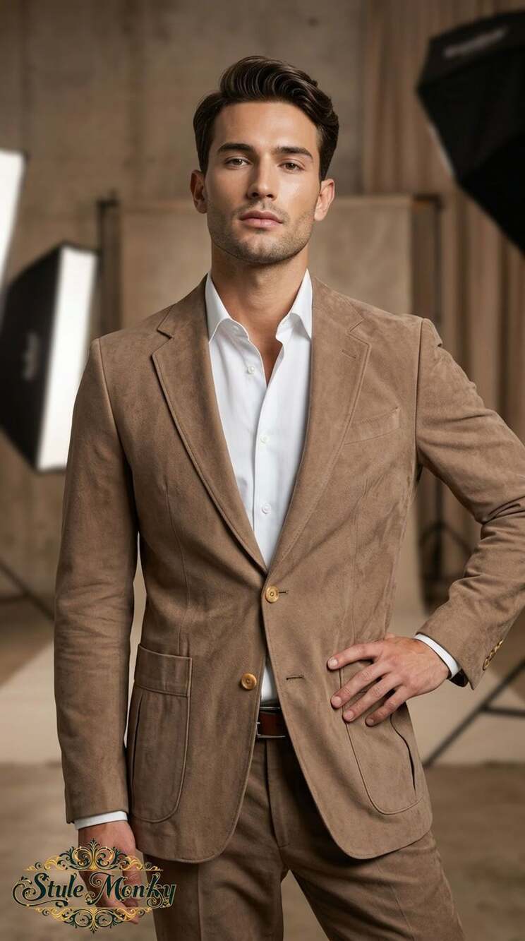 Woodward's Mens Brown Faux Suede Single Breasted Sport Coat Size 38R