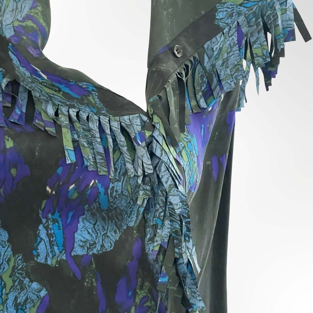 Edun 100% Silk Abstract Print Sleeveless Fringed Top