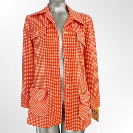 Vintage 1970s Joseph Magnin Orange and White Gingham Jacket