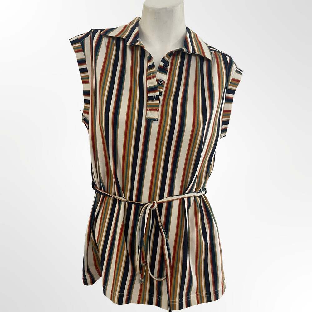 H&M Sleeveless Collared Striped Shirt Blouse with Belt